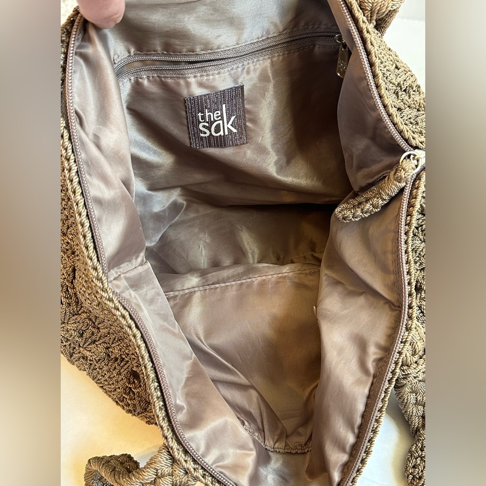 The Sak Brown/Gold Metallic Crochet Medium Boho Tote Bag Purse-Like New! - Picture 6 of 10